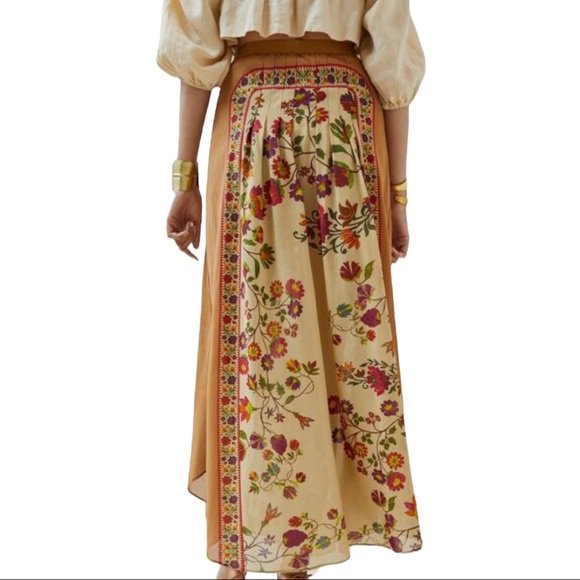 New Mes Demoiselles x Anthropologie Pleated Dahlia 4 & 6 Tan Red Floral Maxi - Picture 3 of 7